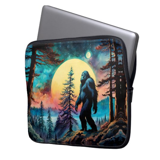Gone Squatchin' farbenfrohe Sasquatch Landschaft Laptopschutzhülle (Vorderseite Links)