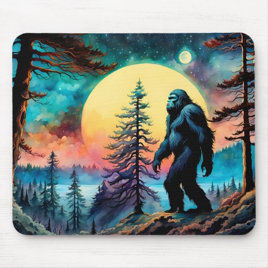 Gone Squatchin' farbenfrohe Sasquatch Landschaft Mousepad (Vorne)