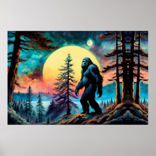 Gone Squatchin' farbenfrohe Sasquatch Landschaft Poster