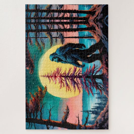 Gone Squatchin' farbenfrohe Sasquatch Landschaft Puzzle (Vertikal)
