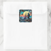 Gone Squatchin' farbenfrohe Sasquatch Landschaft Quadratischer Aufkleber (Tasche)
