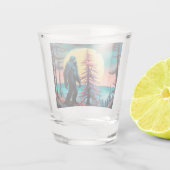 Gone Squatchin' farbenfrohe Sasquatch Landschaft Schnapsglas (Rückseite)