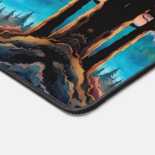 Gone Squatchin' farbenfrohe Sasquatch Landschaft Schreibtischunterlage (Ecke)