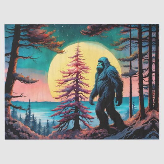 Gone Squatchin' farbenfrohe Sasquatch Landschaft Seidenpapier (Vorderseite)