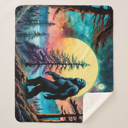 Gone Squatchin' farbenfrohe Sasquatch Landschaft Sherpadecke (Vorderseite)
