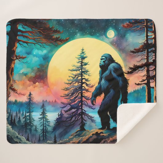 Gone Squatchin' farbenfrohe Sasquatch Landschaft Sherpadecke (Vorderseite (Horizontal))