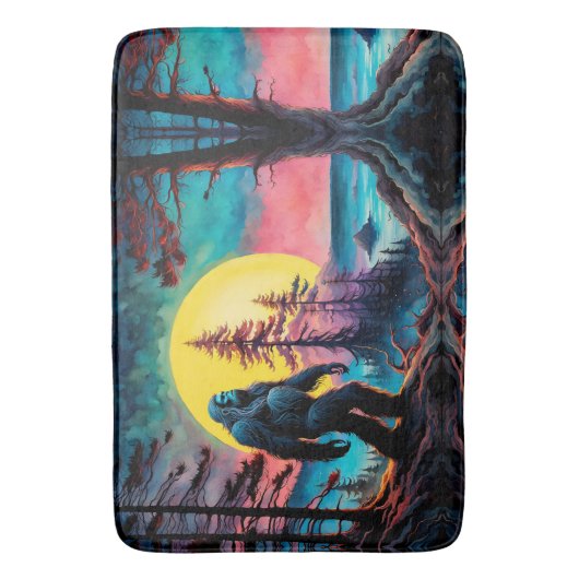 Gone Squatchin' farbenfrohe Sasquatch Nachtlandsch Badematte (Vorderseite Vertikal)