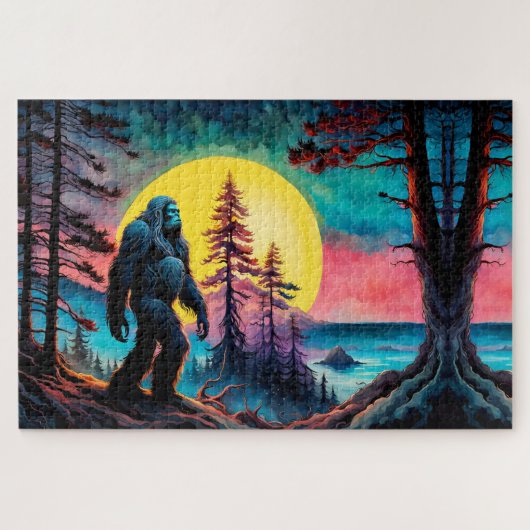 Gone Squatchin' farbenfrohe Sasquatch Nachtlandsch Puzzle (Horizontal)