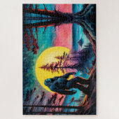 Gone Squatchin' farbenfrohe Sasquatch Nachtlandsch Puzzle (Vertikal)