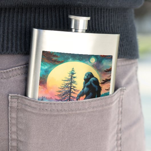 Gone Squatchin' farbenfroher Sasquatch Moon Flachmann (Beispiel)