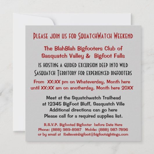 Gone Squatchin Funny Bigfoot Jagd Einladung (Rückseite)