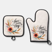 Gönnen Sie sich einen schönen Blumentag Ofenhandschuh & Topflappen-Set (Vorderseite)