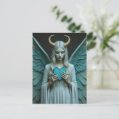 Good and Evil holding a turquoise heart  Postkarte (Stehend Vorderseite)