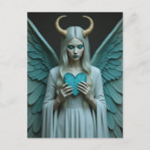 Good and Evil holding a turquoise heart  Postkarte (Vorderseite)