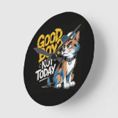 Good Boy Not Today Funny Cat Illustration Runde Wanduhr (Winkel)