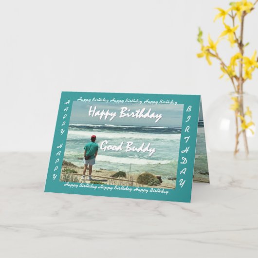 GOOD BUDDY - Happy Birthday - Man and Ocean Waves Karte (Gelbe Blume)