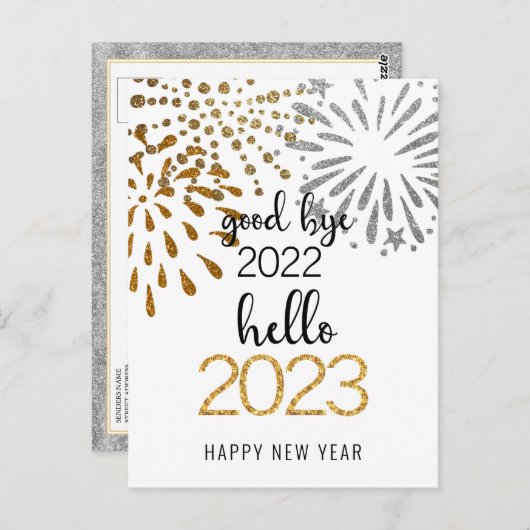 Good Bye 2022 Hello 2023 Business Festive Firework Postkarte (Vorne/Hinten)