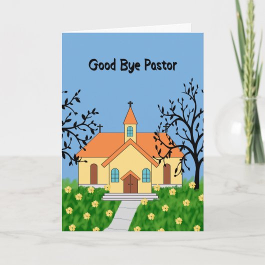 Good Bye Pastor mit gelber Kirche Karte (Vorderseite)