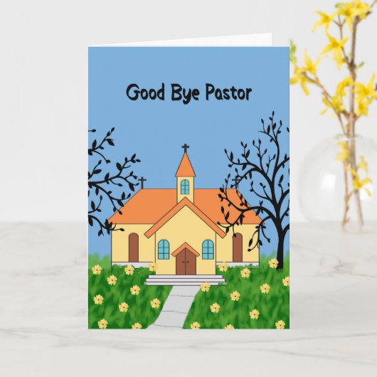 Good Bye Pastor mit gelber Kirche Karte (Gelbe Blume)