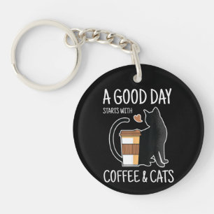 Good Day Starts With Coffee And Cats Funny Cute Schlüsselanhänger