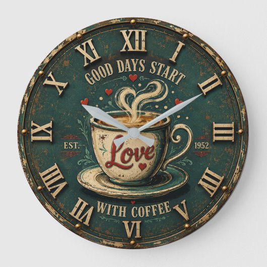 Good Days Start with Coffee Große Wanduhr (Vorderseite)