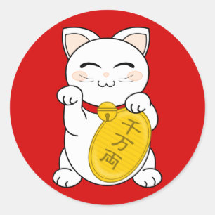 Good Fortune Cat - Maneki Neko Runder Aufkleber