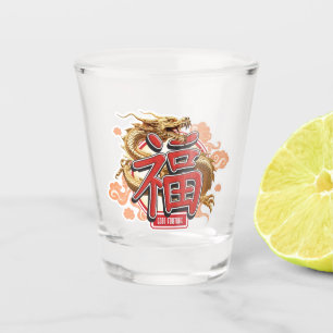 "Good Fortune" Chinesischer Drache und Luck-Symbol Schnapsglas