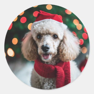 Good Girl Santa Foto Pet Poodle Weihnachten Runder Aufkleber