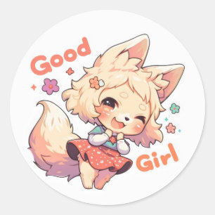 Good Girl Süße Tier Anime Runder Aufkleber