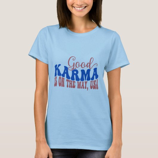 Good Karma ist unterwegs, USA - positives Retro De T-Shirt (Vorderseite)