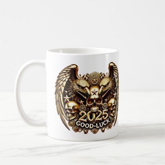 Good Luck 2025 Doppeladler Totenkopf Gold Kaffeetasse (Links)