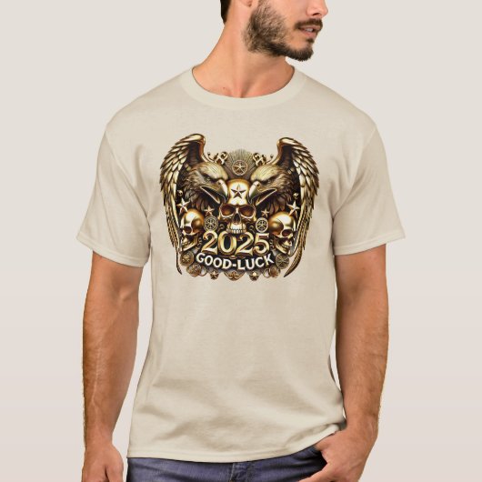 Good Luck 2025 Doppeladler Totenkopf Gold T-Shirt (Vorderseite)