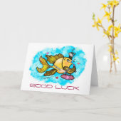 GOOD LUCK Beverly Hills Fish cute funny comic Karte (Gelbe Blume)