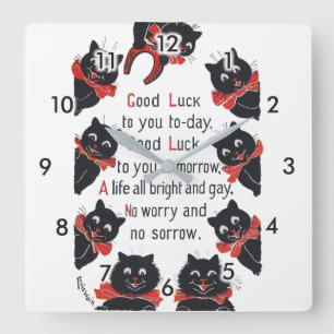 Good Luck Cats, Louis Wain Quadratische Wanduhr