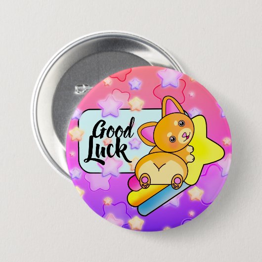 Good Luck Corgi on Cosmic Star Button (Vorne & Hinten)