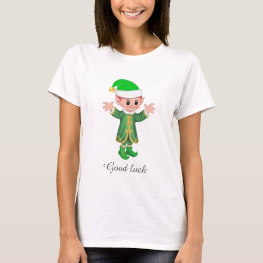 Good Luck Elf & Script T-Shirt (Vorderseite)