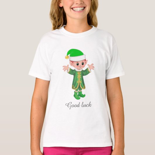 Good Luck Elf & Script T-Shirt (Vorderseite)