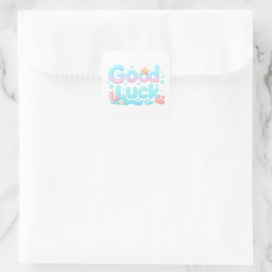 Good Luck Glossy Ocean Pastel Text Quadratischer Aufkleber (Tasche)