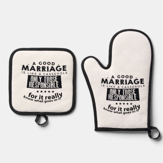 Good Marriage is Like a Casserole Ofenhandschuh & Topflappen-Set (Vorderseite)