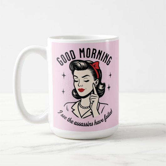 Good Morning Assassins Versagt Retro-Spaß Kaffeetasse (Links)