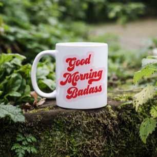 Good Morning Badass   Funny Retro Typografy Kaffeetasse