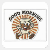 "Good Morning" Coffee Cup Mascot Embroidered Patch Quadratischer Aufkleber (Vorderseite)