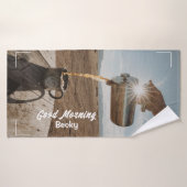 Good Morning, Outdoor Coffee and Name Badehandtuch (Badehandtuch)