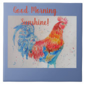 Good Morning Sunshine Blue Red Rooster Tile Fliese (Vorderseite)