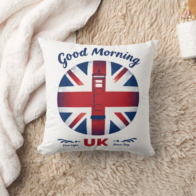 Good Morning UK - Union Jack & London Phone Box Kissen (Decke)