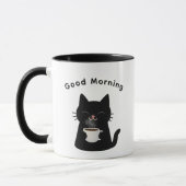 Good Morning with Cute Black Cat Coffee Tasse (Links)