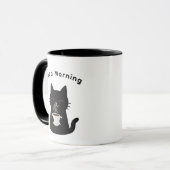 Good Morning with Cute Black Cat Coffee Tasse (Vorderseite Links)