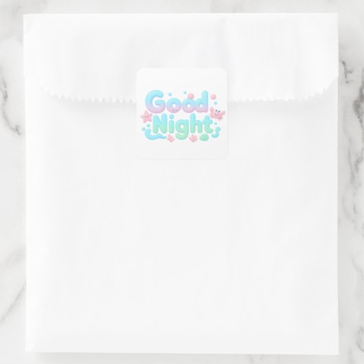 Good Night Glossy Ocean Pastel Text Quadratischer Aufkleber (Tasche)