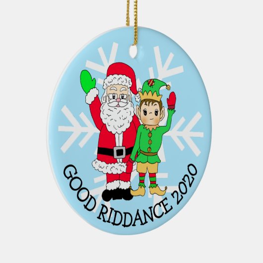 Good Riddance 2020 Santa and Elf in Facemask Keramik Ornament (Rechts)