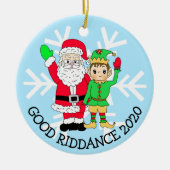 Good Riddance 2020 Santa and Elf in Facemask Keramik Ornament (Vorne)
